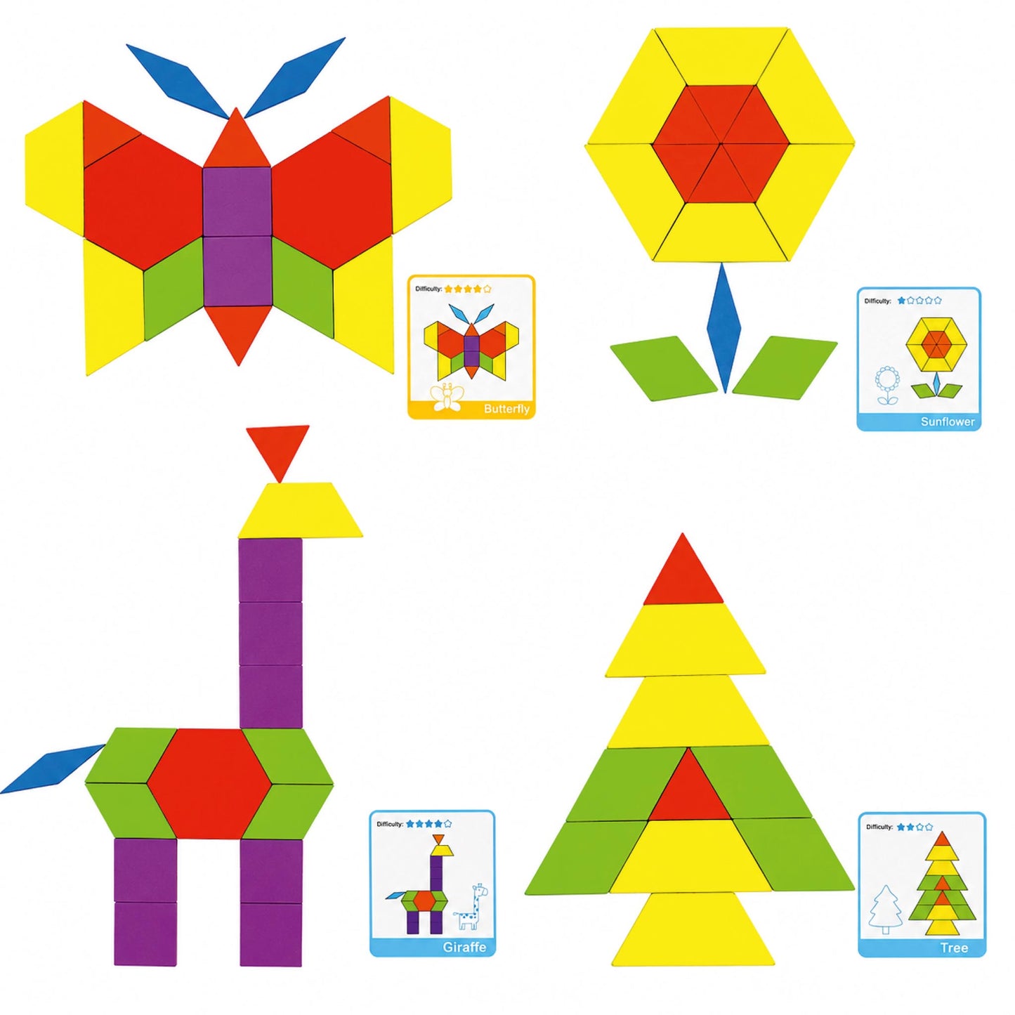 Pattern Blocks Educational STEM 155 Pieces Puzzle Set