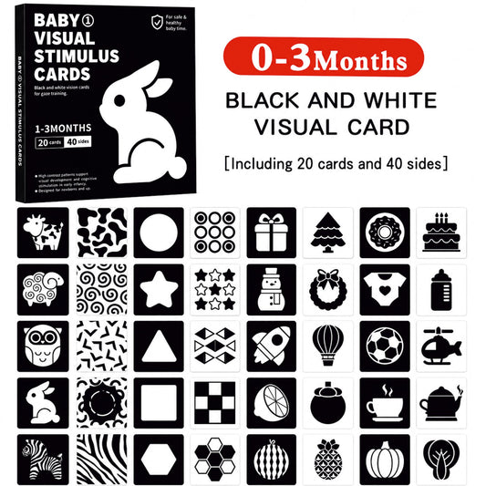 Newborn Sensory Visual Stimulation Baby Card 3-6 Months - Educational Brain Development Toys, Black and White Activity Cards 20 Card