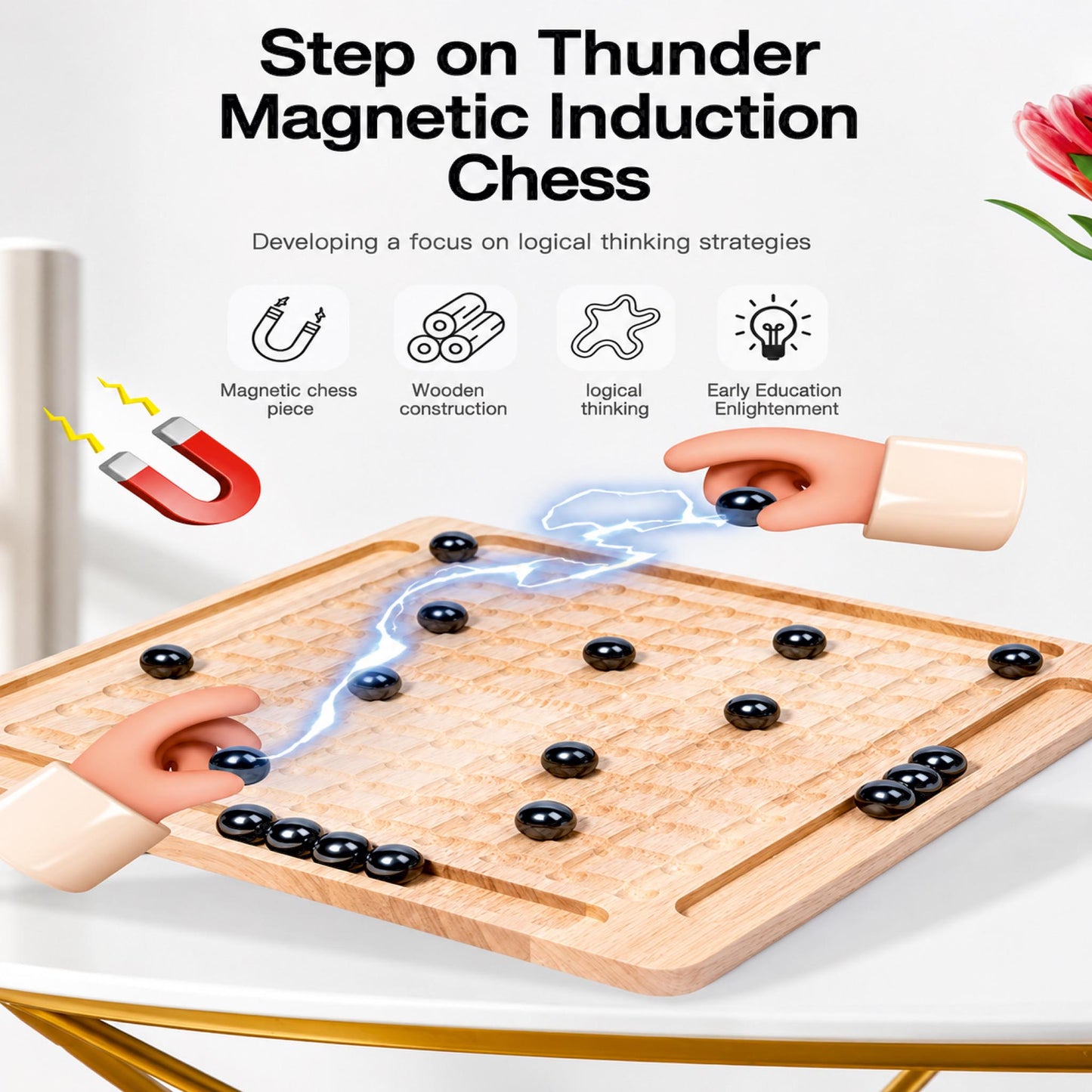 Magnetic Chess Strategy Board Game for Kids & Adults | 20 Magnetic Balls Puzzle Toy | Educational Brain Development Game | Family Fun Tabletop Game| Age 9+ Years