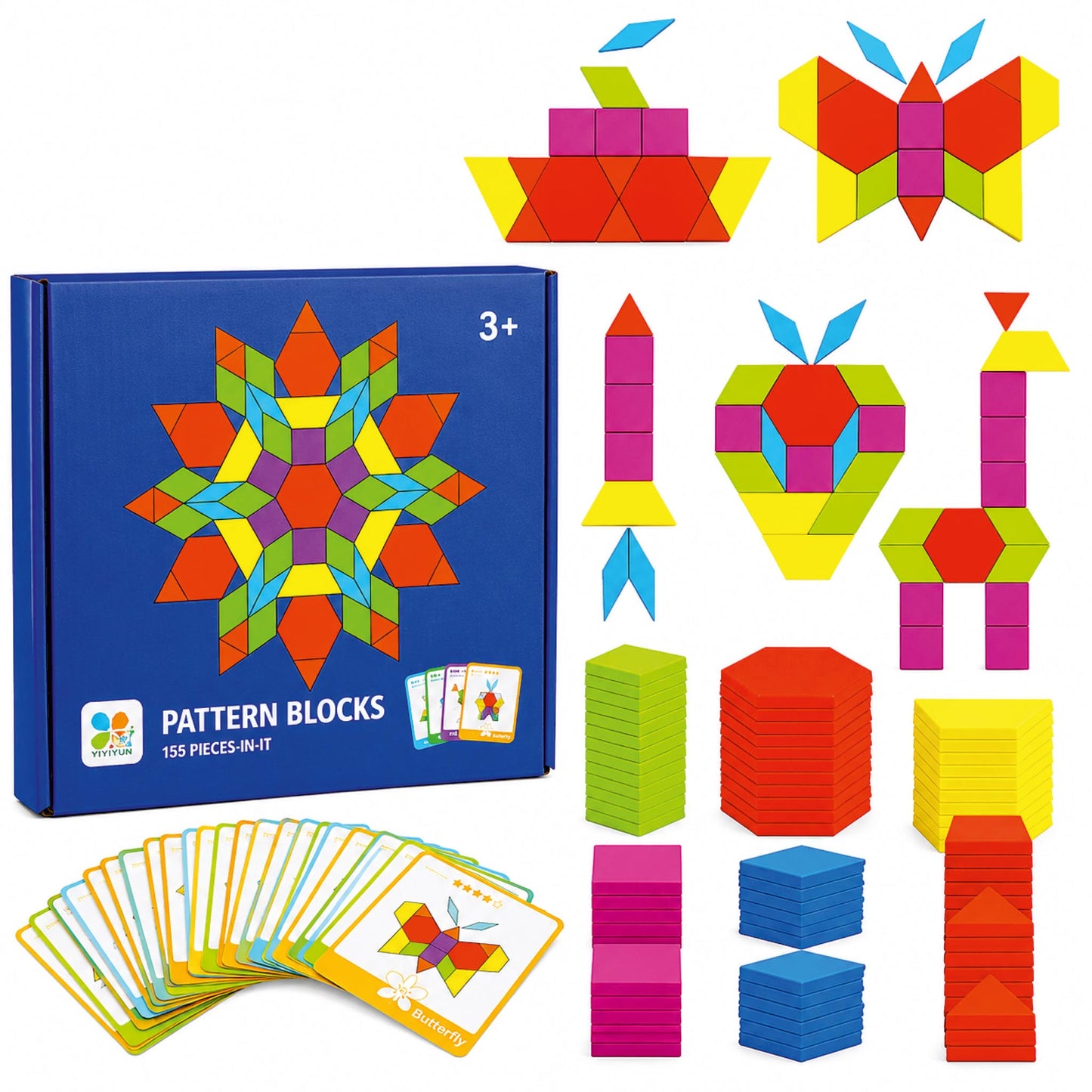 Pattern Blocks Educational STEM 155 Pieces Puzzle Set