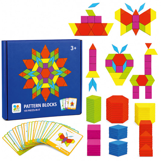 Pattern Blocks Educational STEM 155 Pieces Puzzle Set