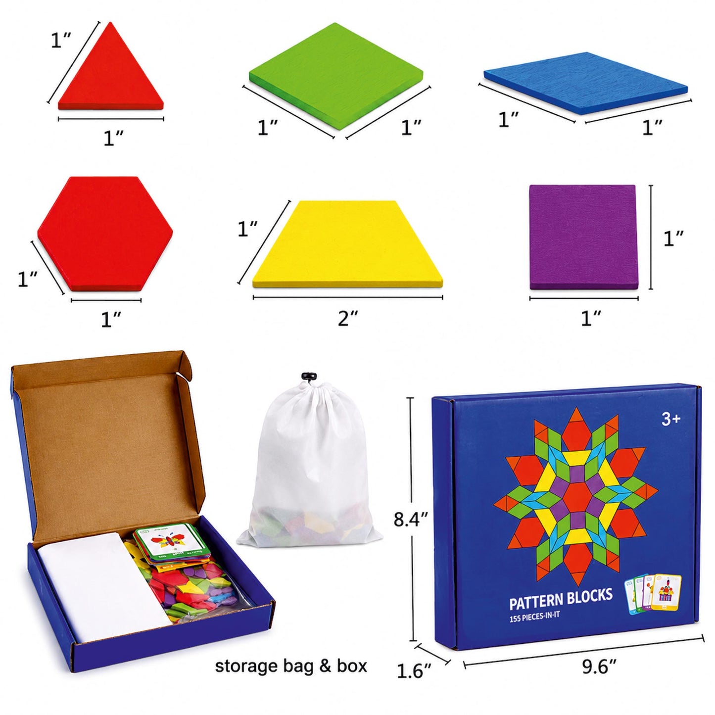 Pattern Blocks Educational STEM 155 Pieces Puzzle Set