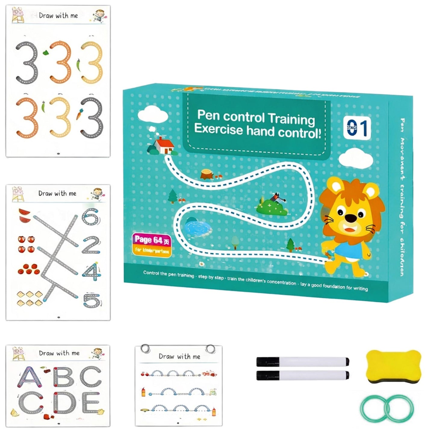 Pen Control Training Exercise Cards, Activity Book, Children Hand Eye Coordination