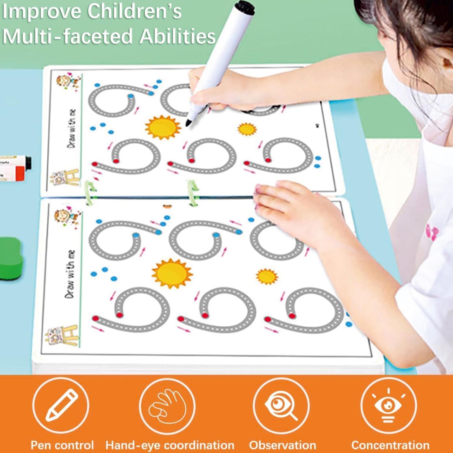 Pen Control Training Exercise Cards, Activity Book, Children Hand Eye Coordination