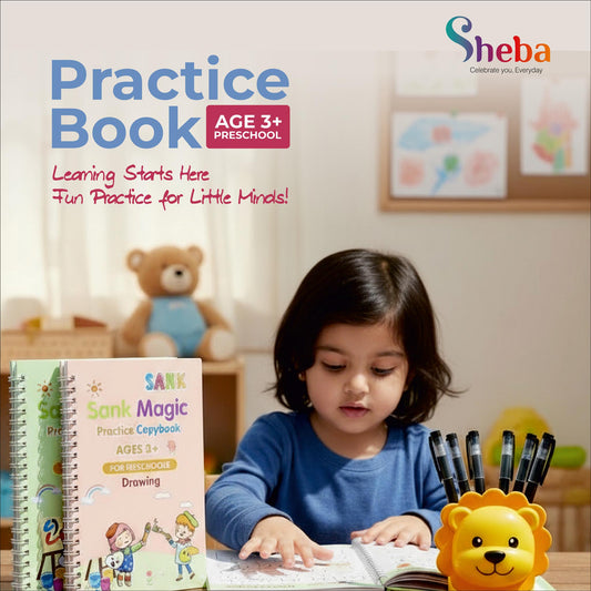 Magic Practice Copybook for Kids with Grooved Letters, Handwriting Improvement Book Set of 4, Reusable Writing Book with Pen Grip & 10 Refills - 3+ Age