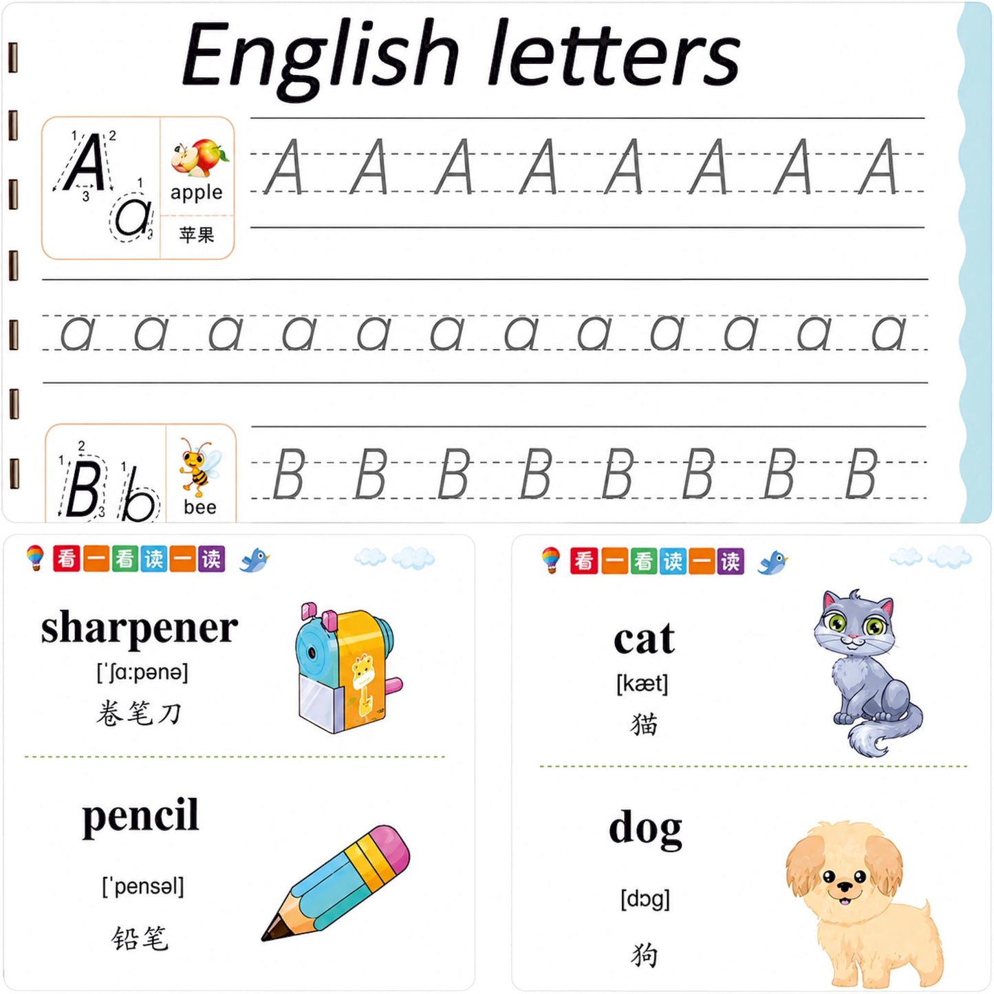 Magic Practice Copybook for Kids with Grooved Letters, Handwriting Improvement Book Set of 4, Reusable Writing Book with Pen Grip & 10 Refills - 3+ Age